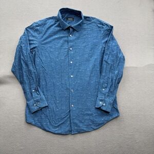 Bugatchi Shirt Mens Large Blue OoohCotton Tech Long Sleeve Button Up Stretch